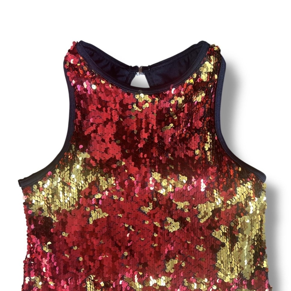 Weissman Sequin Dance Costume Tank Top Womens‎ Small Red Gold Racerback 12317 - Picture 3 of 7